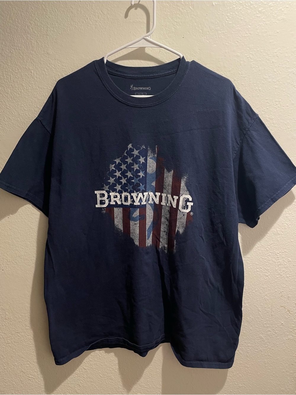 🦌 Browning Men’s Blue American Flag Logo Graphic T-Shirt Short Sleeve XL 🇺🇸